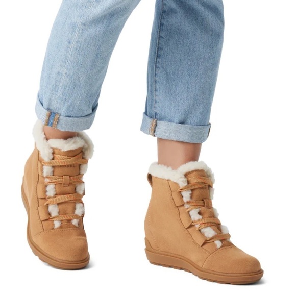 Sorel Shoes - SOREL l Evie II Cozy Wedge Traction Winter Ankle Booties Taffy Buff & Gum Sz. 7